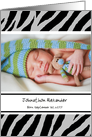 Trendy Black and White Zebra Print Photo Birth Announcement card