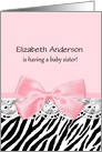 Chic Pink and Black Zebra Print Baby Shower Invitation For Big Sister card