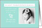 Modern Fresh Mint Footprints Baby Girl Photo Birth Announcement card