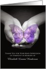 Personalized Sympathy Thank You Purple Butterfly In Hands With Name card