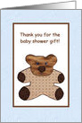 Thank You Baby Shower Gift - Cute Brown Teddy Bear - Quilt Style card