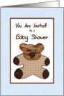 Neutral Baby Shower Invitation - BrownTeddy Bear - Quilt Style card