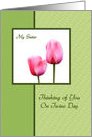 Thinking of You On Twins Day, Sister - Pink Tulips - White Background card