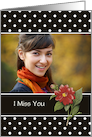 I Miss You - Orange Dahlia On Polka Dots - Personalized Photo card