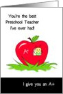Preschool Teacher Appreciation, Best Teacher, Little Bug In An Apple card