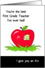 First Grade Teacher Appreciation, Best Teacher, Bug In An Apple card