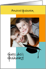 Trendy Photo Preschool Graduation Announcement Orange and Blue card