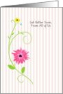 Get Better Soon, From All Of Us, Cute Pink Gerbera Daisy With Stripes card