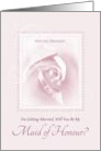 Will You Be My Maid Of Honour Delicate Pink Bridal Rose With Dew card