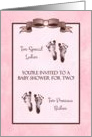 Double Baby Shower Invitation Baby Footprints In Pink card