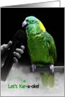 Fun Karaoke Party Invitation, Green Parrot Swawking Into Microphone card