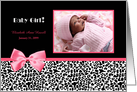 Trendy Pink And Black Photo Birth Announcements With Pink Ribbon card