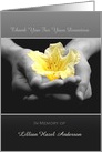 Thank you For Sympathy Condolence Donation Yellow Flower In Hands card