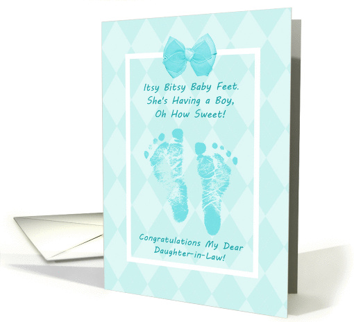 Daughter In Law Baby Shower Congratulations Blue Baby Footprints card