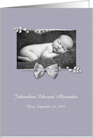 Elegant Lavender Photo Birth Announcement Silver Ribbon card