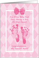 Aunt Baby Shower Congratulations Pink Baby Footprints card