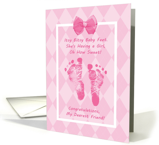 Friend Baby Shower Congratulations Pink Baby Footprints card (1056743)