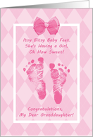 Granddaughter Baby Shower Congratulations Pink Baby Footprints card