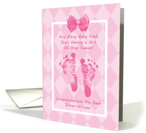 Sister In Law Baby Shower Congratulations Pink Baby Footprints card