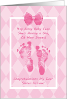 Sister In Law Baby Shower Congratulations Pink Baby Footprints card