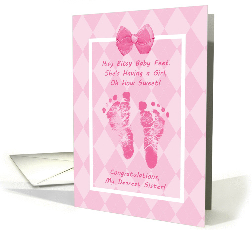 Sister Baby Shower Congratulations Pink Baby Footprints card (1056759)