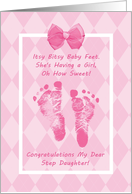 Step Daughter Baby Shower Congratulations Pink Baby Footprints card