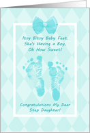 Step Daughter Baby Shower Congratulations Baby Footprints Printed Bow card