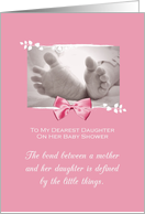 Daughter Baby Shower Congratulations Girl Baby Feet Printed Bow card