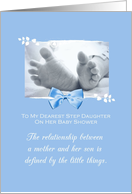 Step Daughter Baby Shower Congratulations Boy Baby Feet Printed Bow card