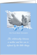 Newborn Baby Shower Congratulations Boy Baby Feet Printed Bow card