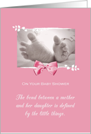 Newborn Baby Shower Congratulations Girl Baby Feet Printed Bow card