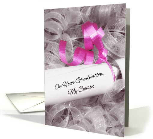 Girly Graduation Congratulations For Cousin With Pink Ribbon card