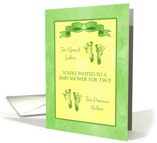 Double Baby Shower Invitation Neutral Baby Footprints II card