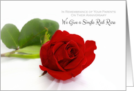 Anniversary Remembrance of Parents With Single Red Rose card