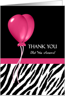 Thank You With Black and White Zebra Print and Pink Balloons card