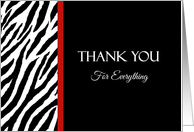 Thank You With Black and White Zebra Print and Red Stripe card