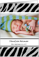 Trendy Black and White Zebra Print Photo Birth Announcement card