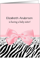 Chic Pink and Black Zebra Print Baby Shower Invitation For Big Sister card