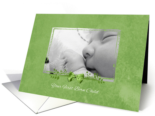 First Born Child New Baby Congratulations Green Ribbon card (837430)