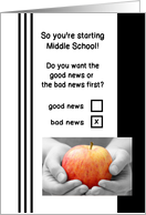 Congratulations - Starting Middle School - Humorous card