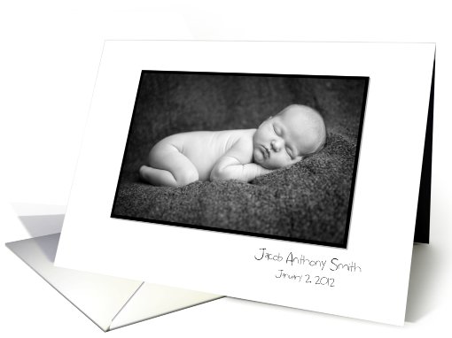 Personalized Photo Birth Announcement - Black Frame White Border card