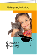 Trendy Photo Kindergarten Graduation Announcement Orange and Blue card