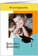 Trendy Photo Preschool Graduation Announcement Orange and Blue card