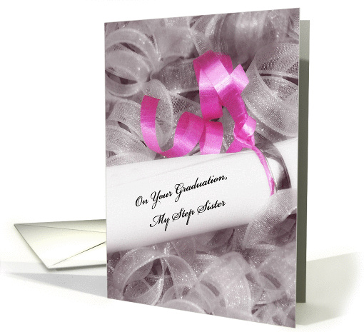 Girly Graduation Congratulations For Step Sister With Pink Ribbon card