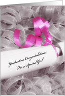 Girly Graduation Congratulations For Special Girl With Pink Ribbon card