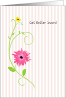 Get Better Soon, Pretty Pink Gerbera Daisy With Stripes card