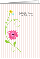 Get Better Soon, From Both Of Us, Pink Gerbera Daisy With Stripes card