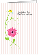 Get Better Soon, My Sister In Law, Pink Gerbera Daisy With Stripes card