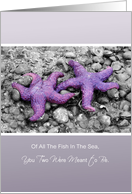 Wedding Congratulations, Purple Bride and Groom Starfish On Beach card