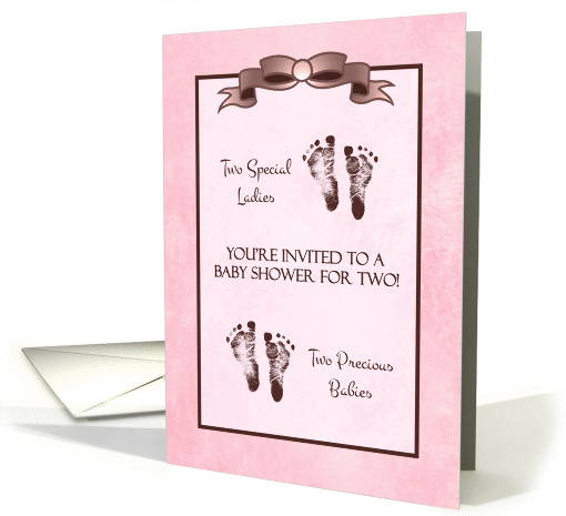 Double Baby Shower Invitation Baby Footprints In Pink card (936871)